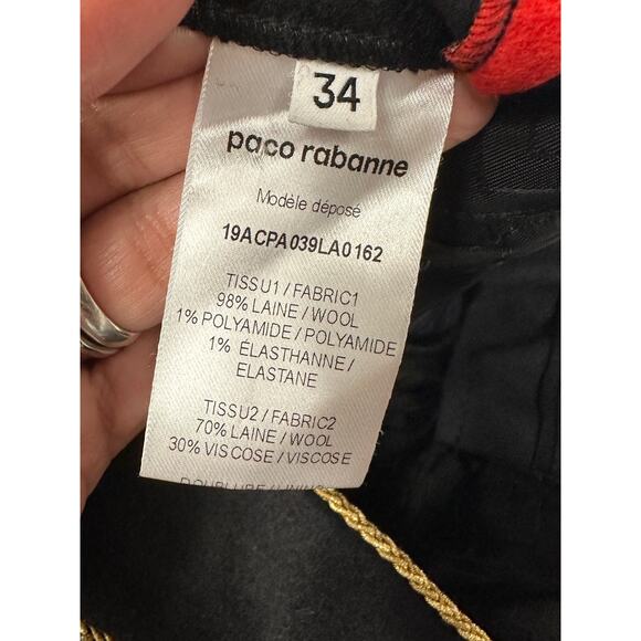 Paco Rabanne Military Pants Virgin Wool Black Red Trim Size US 2 / FR 34 - Picture 14 of 16